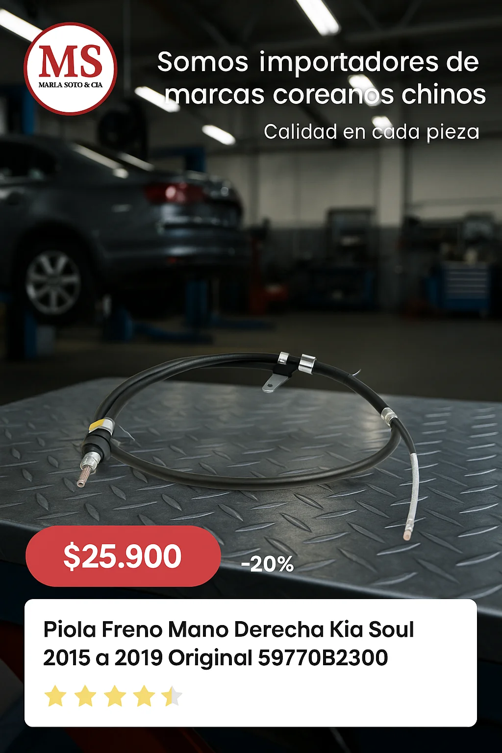 Piola Freno Mano Derecha Kia Soul 2015 a 2019 Original 59770B2300 4