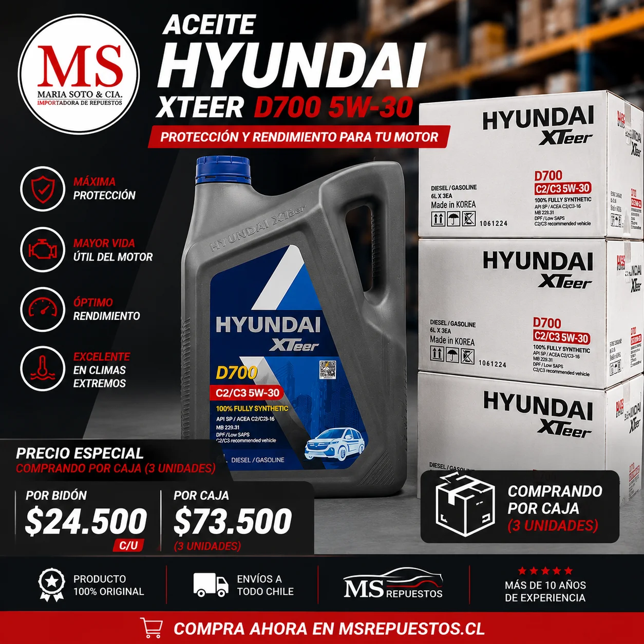 Aceite Hyundai 5W30 Xteer Full Sintetico 18 Litros