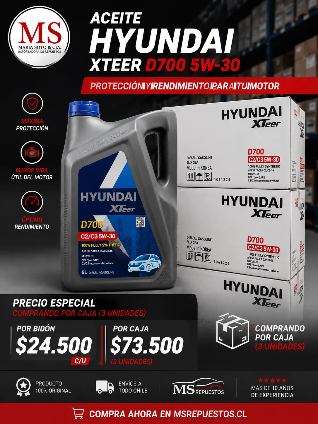 Aceite Hyundai 5W30 Xteer Full Sintetico 18 Litros 4